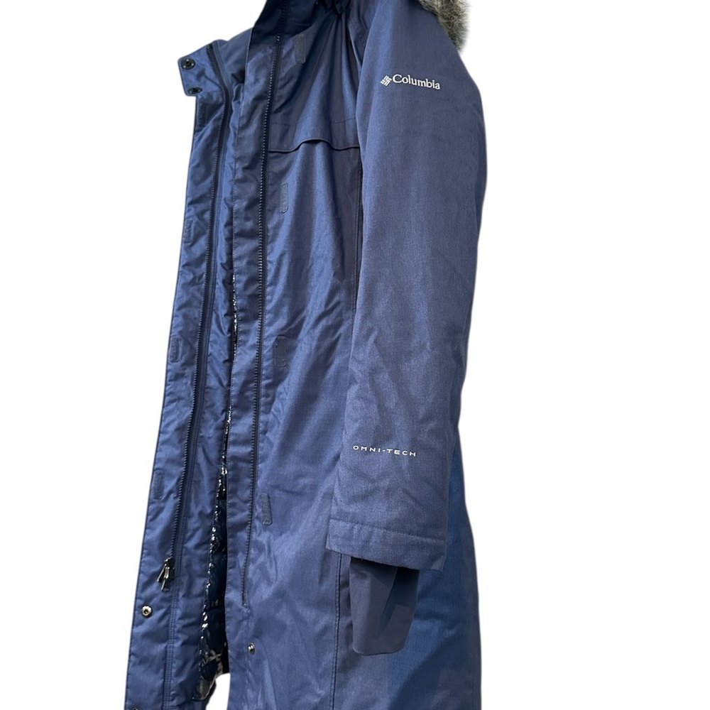 Columbia Women's Flurry Run Long Omni Heat Blue Jacket Coat Hooded Parka - Picture 4 of 10
